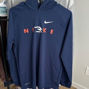 Nike Men's Navy Blue Hoodie with Orange Accents